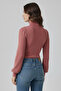 Women's Turtleneck Long Balloon Sleeve Snap-Front Bodysuit Blouse - 3