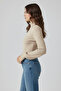 Women's Turtleneck Long Balloon Sleeve Snap-Front Bodysuit Blouse - 3