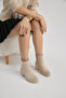 Women's Beige Suede Thermo Sole Zippered Heeled Boots - 3