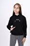 Black Girl Child Oversized Hooded Pocket Low Shoulder Printed Sweatshirt - 2 Thread