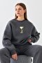 Women's Oversize Sweatshirt Martini Leopard Printed Smoked Melange – Crew Neck, 3 Thread Ribbed
