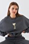 Women's Oversize Sweatshirt Martini Leopard Printed Smoked Melange – Crew Neck, 3 Thread Ribbed - 3