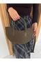 Oval Cut Nubuck Zipper Closure Hand and Shoulder Bag Khaki - 3
