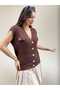 Buttoned Front Sleeveless Feather Vest - 4
