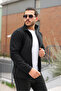 Men's Winter Trend Zippered Pocket Black Fleece Cardigan - 2