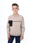 Beige Boy's Relax Fit Crew Neck Piece Printed Sweatshirt - Pocket Detail & 2 Threads
