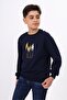 سويت شيرت رجالي باللون الأزرق الداكن من Relaxed Fit Crew Neck مطبوع - 2 Thread