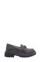 Black Leather Buckle High Sole Real Leather Loafer