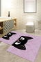 Digital Printed Washable and Non-Slip Based Cat Patterned Bath Mat Toilet Set - 6