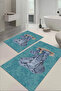 Digital Printed Washable and Non-Slip Based Elephant Patterned Bath Mat Toilet Set - 3