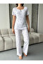 Patterned Ribbed Cotton Lace Detail Short Sleeve Pajama Set - 2