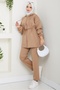 Stone Detail Tunnel Belted Scuba Suit 1594 - Mink