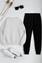 Unisex Ribbon Design Printed Crew Neck Sweatshirt 2-Piece Tracksuit Set - 2