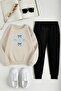 Unisex Ribbon Design Printed Crew Neck Sweatshirt 2-Piece Tracksuit Set
