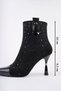 Women's Heeled Boots Pointed Toe Stone Detailed Suede Look Patent Leather 9.5 cm Thin Heel Stylish Design - 6