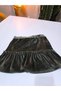 Eid Girl's French Velvet Flounce Skirt Short Mini Ruffled Elastic Waist Khaki Green - 5