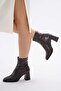 Brown Skin Stretch 8.5 cm Thick Heel Zipper Women's Boots - 6