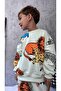 Unisex Kids Cotton Cream Safari Animal Patterned Sweatshirt and Jogger Tracksuit Set - 7