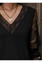 Women's Lace Detailed V-Neck Black Viscose Blouse - 2