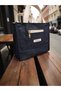 Navy Blue Canvas Clutch Bag with Zipper Detail - 2