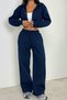 Navy Blue Crop Sweat Cardigan and Baggy Wide Leg Sweatpants Set - 3