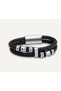 Double Layer Braided Steel Detailed Magnetic Clip Stylish Design Men's Black Leather Bracelet