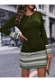 Women's Long Sleeve Crew Neck Printed Two Thread Dress at Cuff and Hem - 3