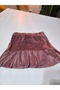 Eid Girl's French Velvet Volan Skirt Short Mini Pearl and Stone Decorated Elastic Waist Dusty Rose - 3