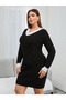    Women's Long Sleeve V Neck Short Knitwear Dress - 4