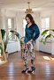Back Lace Detailed Petrol Color Velvet Suit - 3