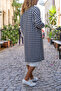 Women's Lined Crow Pattern Midi Length Coat with Pockets New700-3299 - 2