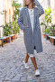 Women's Lined Crow Pattern Midi Length Coat with Pockets New700-3299 - 3