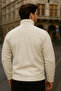 Men's Mock Neck Zippered White Loose Fleece - 2