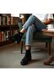 Black Suede Genuine Leather Patent Leather Paneled Ankle Strap Women's Thick Heeled Boots - 5
