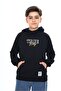 Black Boy's Relax Fit Hooded Pocket Raglan Sleeve Printed Sweatshirt - 2 Thread
