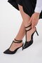 Black Mesh Double Belt 8.5 cm Pointed Toe Stiletto Thin Heel Women's Shoes - 3