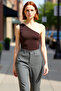 One Shoulder Sleeveless Knitted Blouse Fitted Body Perfect Fit Zarifane Design Stylish Look