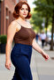 Women's Square Neck Thin Strap Fitted K Ribbed Knit Blouse Stylish and Comfortable Cut for Everyday Use