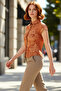 Chic Floral Pattern Tulle Blouse Comfortable Body Fitting Short Sleeve Polyester Knitted for Daily Wear