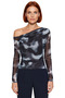 Women's Gray Lined Tulle Blouse Asymmetrical Collar Fitted Pattern Long Sleeve Regular Length New Season Fashion - 3