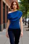 Women's Asymmetrical Collar Short Sleeve Knitted Blouse Daily Stylish Style Comfortable Use Zarifane Design