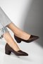Women's Genuine Leather Brown Pointed Toe Special Design Classic Heeled Shoes