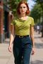 Women's Short Sleeve Knitted Blouse Asymmetrical Collar Fitted Fit Premium Quality Perfect Fit