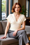 Women's V-Neck Sleeveless Gathered Bodycon Knitted Blouse Quality Stylish Comfortable Modern Elegant Casual - 2