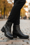 Black Genuine Leather Women's Heeled Boots with Fleece Inside 16463-1 Z - 3