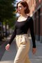 Women's Corded Fabric Square Neck Long Sleeve Crop Knitted Blouse Quality Stylish Comfortable Modern Elegant Daily
