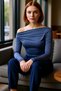 Women's Burgundy Asymmetrical Neckline Ruched Detail Fitted Long Sleeve Stretchy Knitted Blouse for Daily Use - 2