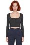 Women's Fitted Square Neck Half Placket Button Long Sleeve Crop Knitted Blouse Modern and Stylish for Winter Season - 3