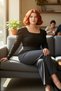 Women's Square Neck Embossed Sleeve Detail Slim Knit Blouse Quality Stylish Comfortable Modern Elegant Casual - 2