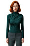 Women's Brown Gathered Mock Neck Crop Cut Long Sleeve Smart Basic Knitted Blouse for Winter Use - 3